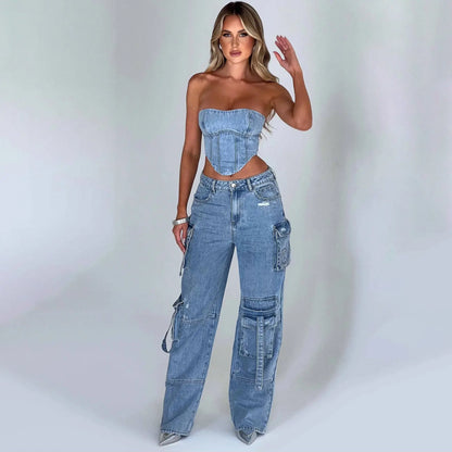 Urban Utility Denim Bustier Top - Little Addiction