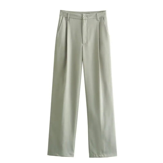 Khaki Utility Tailored Wide-Leg Trousers - Little Addiction