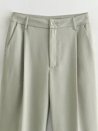 Khaki Utility Tailored Wide-Leg Trousers - Little Addiction