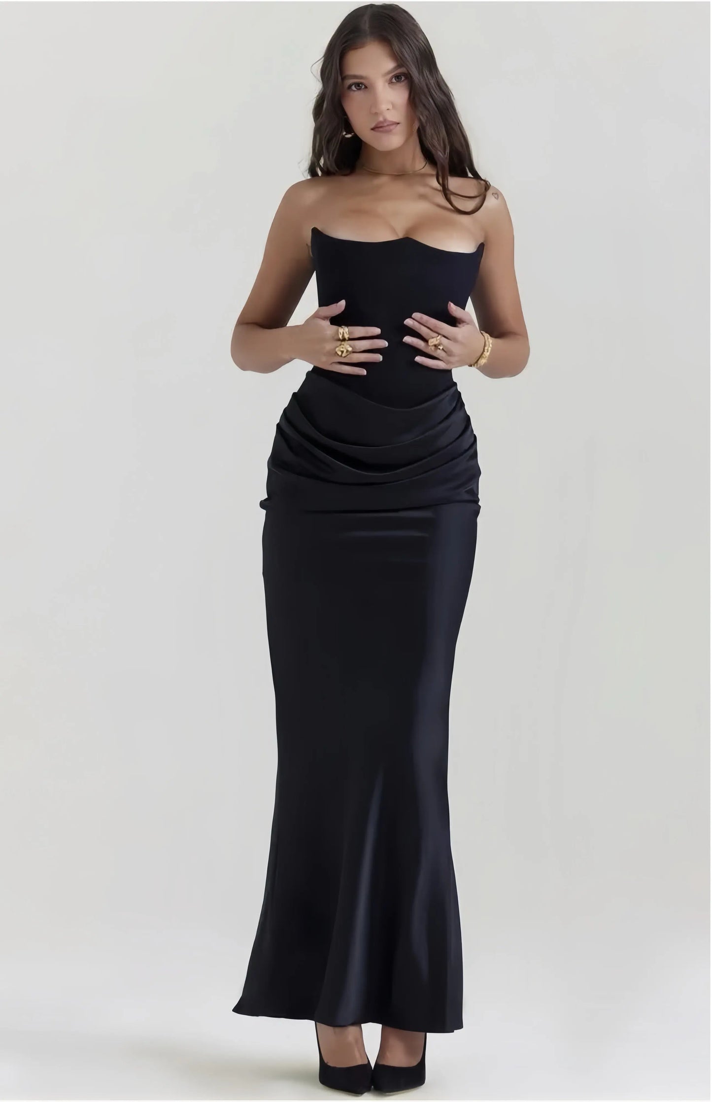 Elegant Strapless Satin Evening Gown Little Addiction