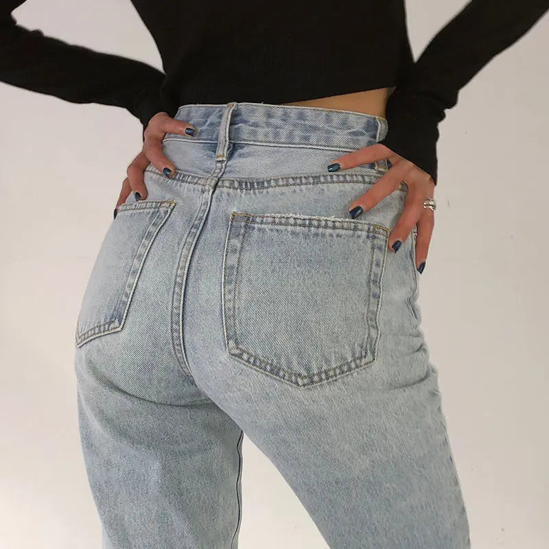 Classic High-Waisted Straight-Leg Jeans - Little Addiction