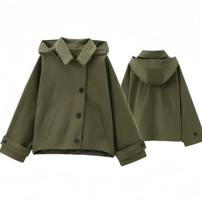 Buttoned Hooded Short Trench Jacket Little Addiction