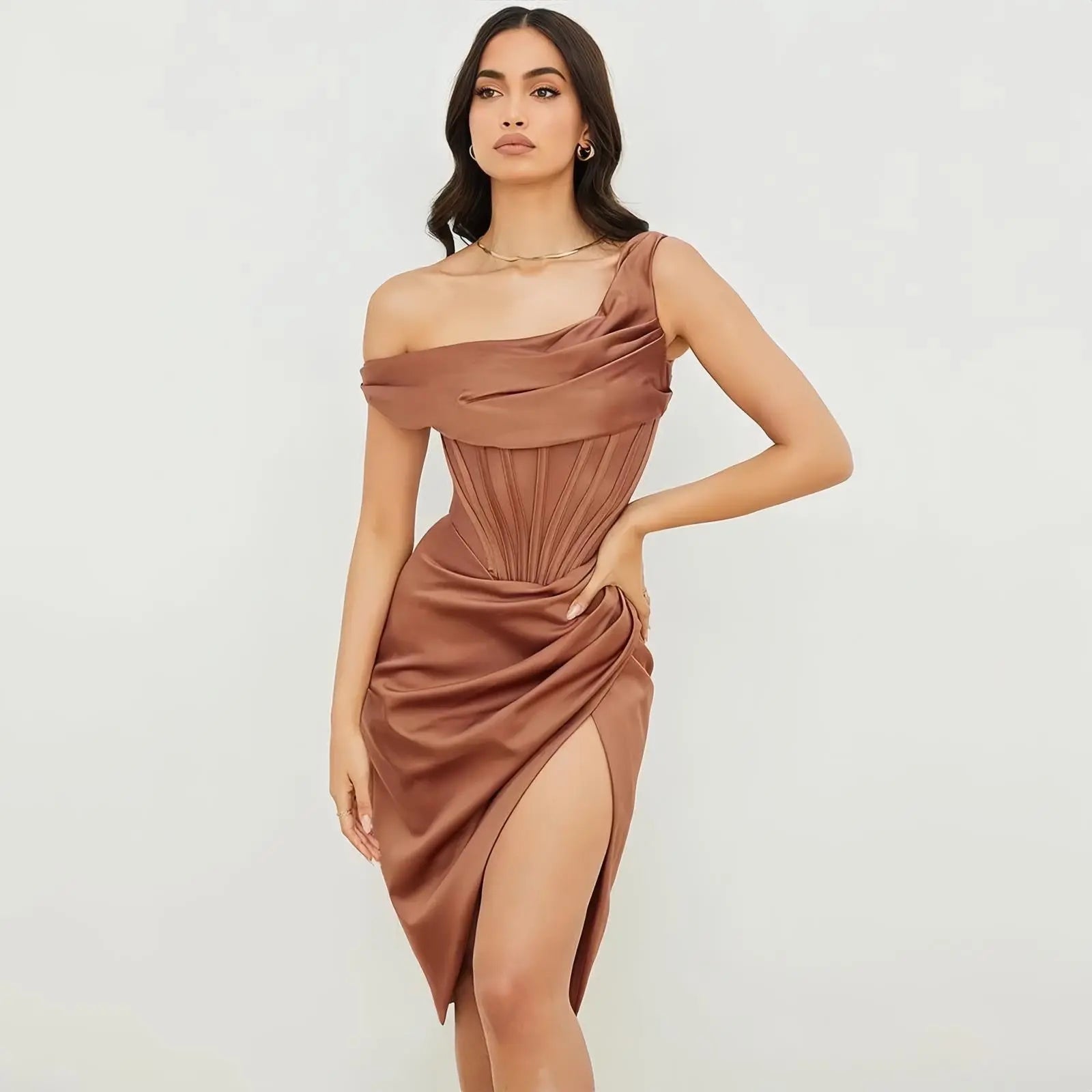 Shoulder Stitching Slit Dress Little Addiction