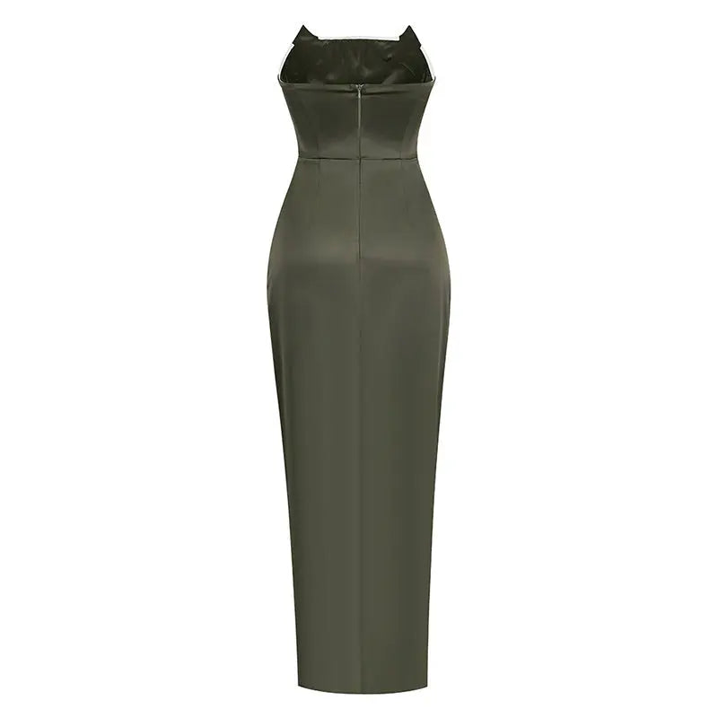 Elegant Asymmetrical Satin Evening Gown - Little Addiction