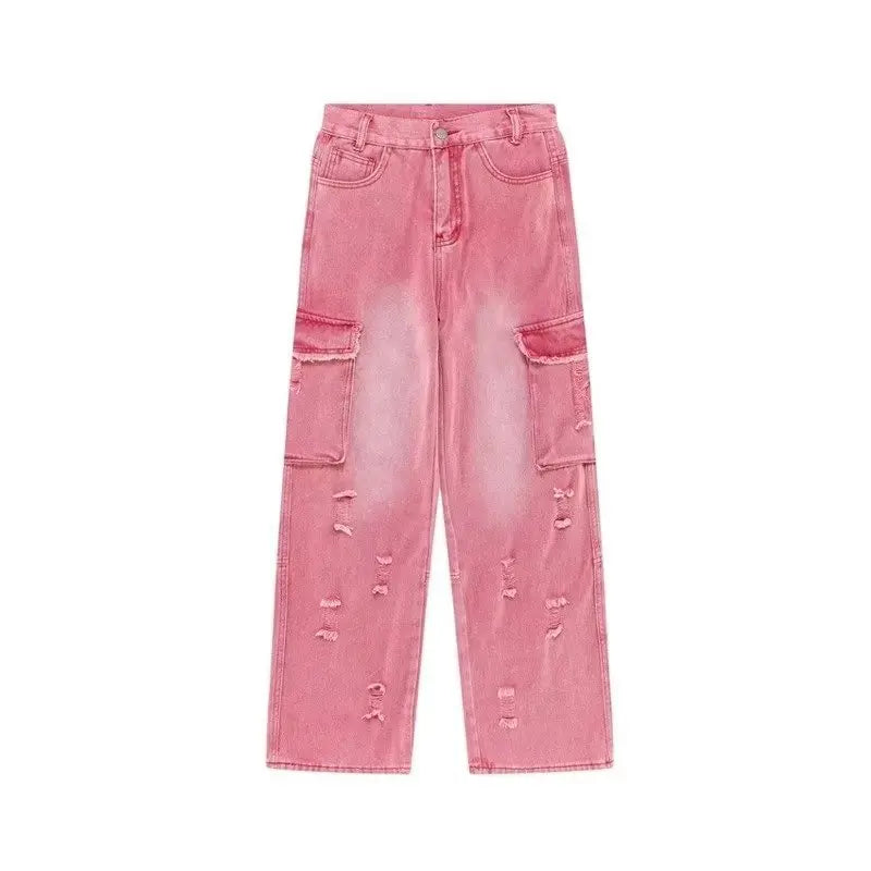 Distressed Pink Cargo Jeans - Little Addiction