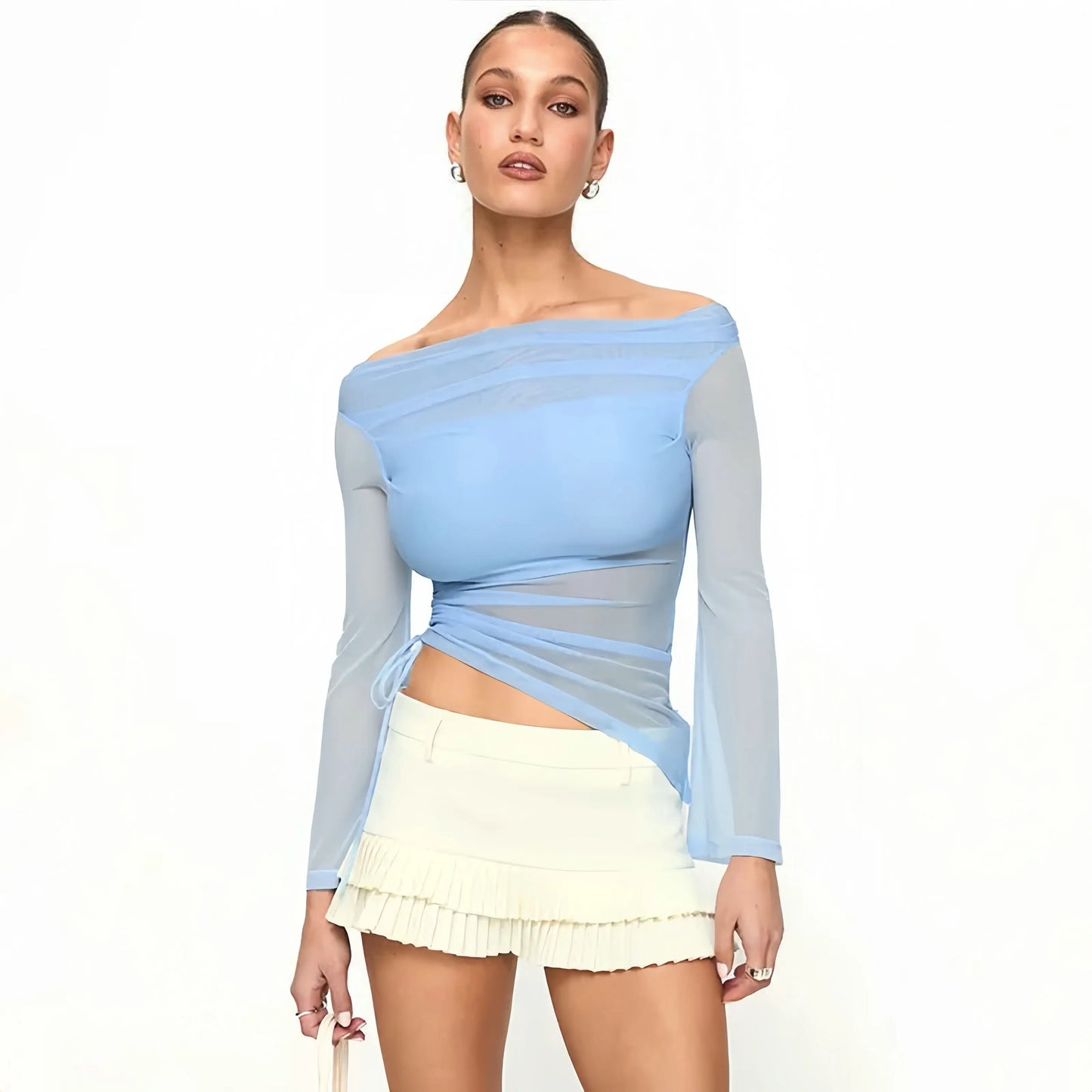 Ethereal Wrap Mesh Top Little Addiction