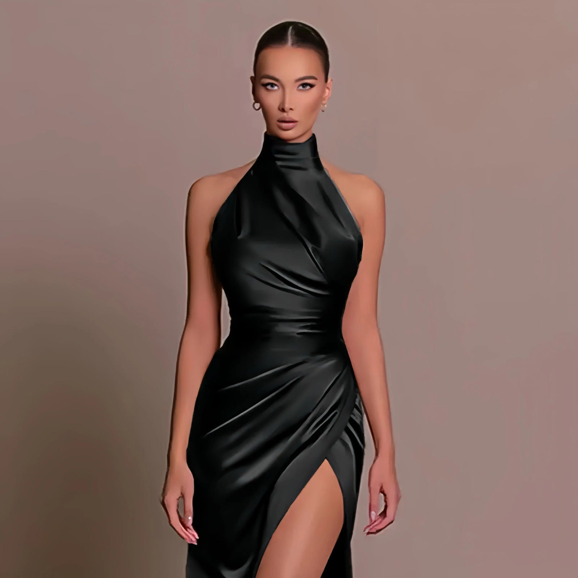 Satin Halter Neck Evening Gown Little Addiction