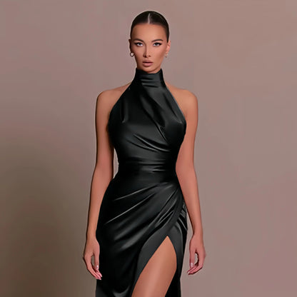 Satin Halter Neck Evening Gown Little Addiction