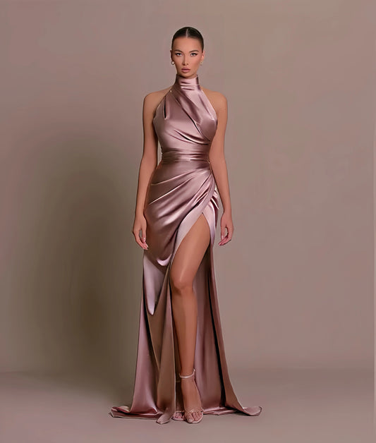 Satin Halter Neck Evening Gown Little Addiction