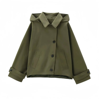 Buttoned Hooded Short Trench Jacket Little Addiction