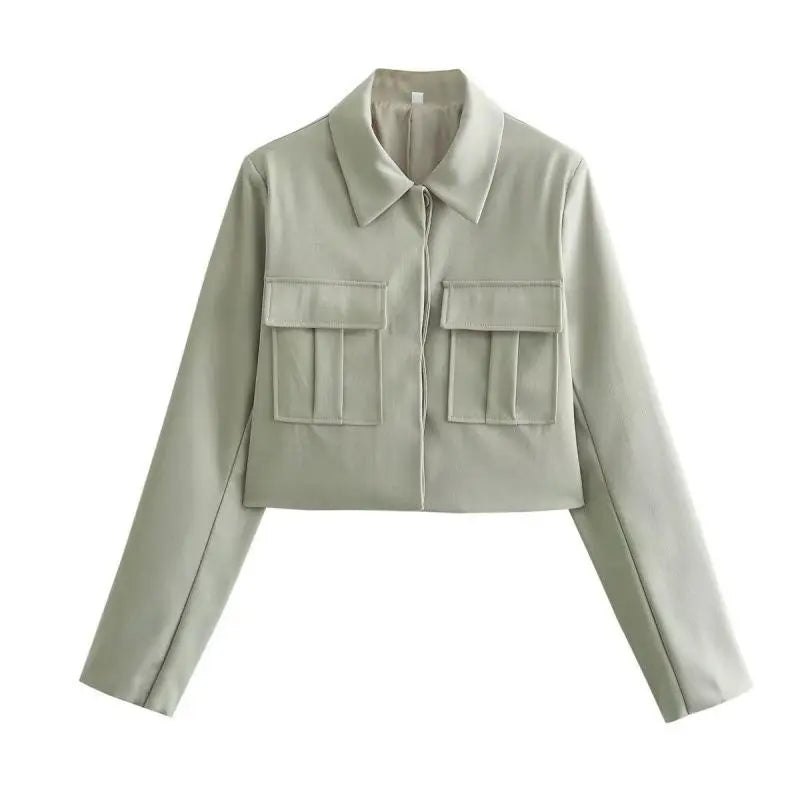 Khaki Utility Cropped Jacket - Little Addiction