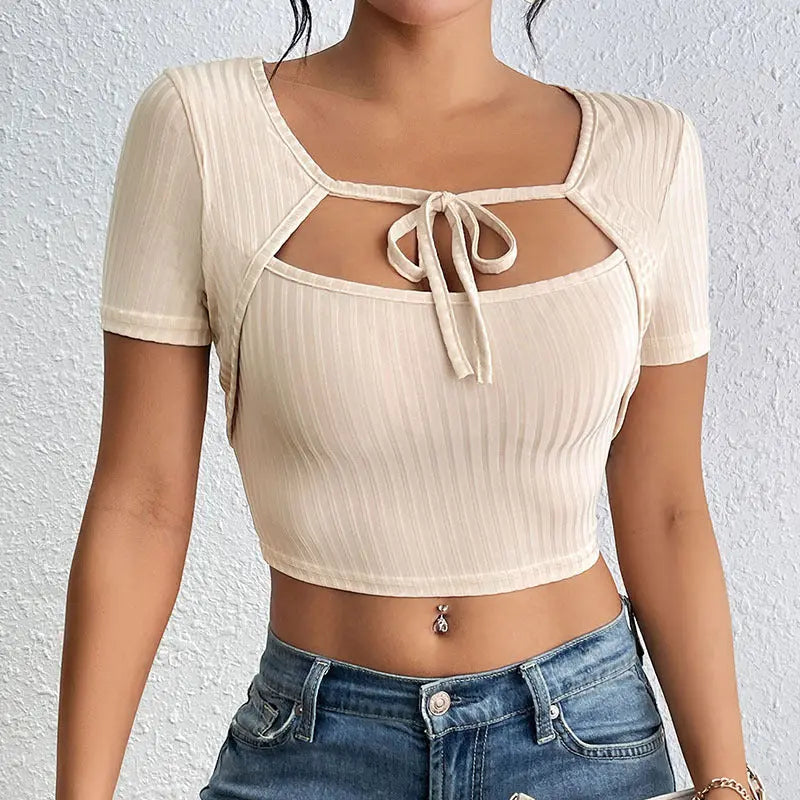 Chic Ribbed Cutout Crop Top - Little Addiction