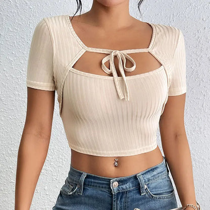 Chic Ribbed Cutout Crop Top - Little Addiction