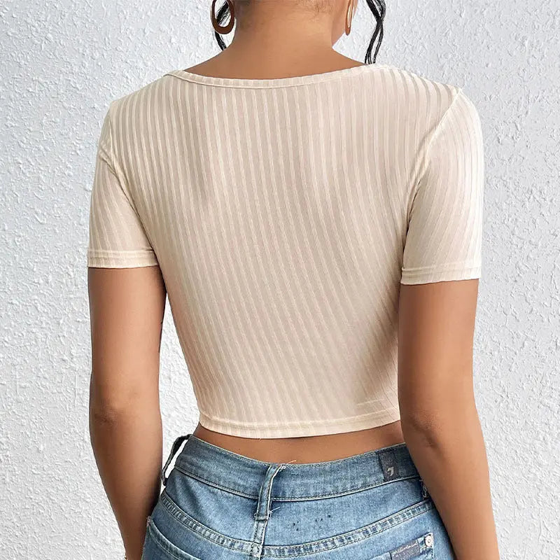 Chic Ribbed Cutout Crop Top - Little Addiction