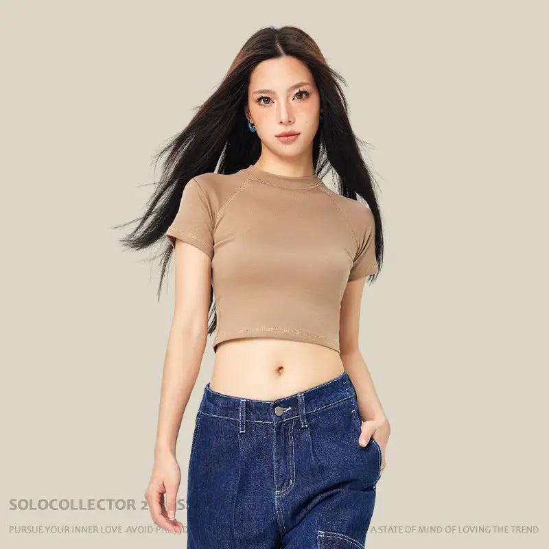 Little Addiction Basic Cropped Crew Neck Crop Top - Little Addiction