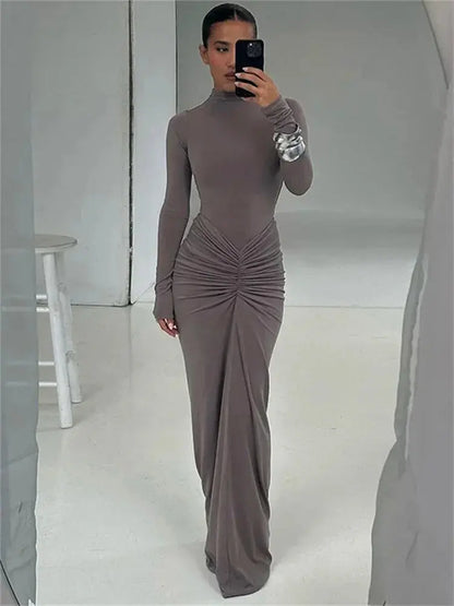 Tossy Pleated Fashion Patchwork Long Dress Women's High Waist Long Sleeve Solid Slim Party Dress Summer 2024 Female Maxi Dress Little Addiction