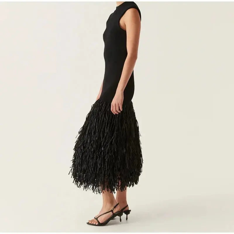 Knitted Tassels Hem  Maxi Dress Little Addiction