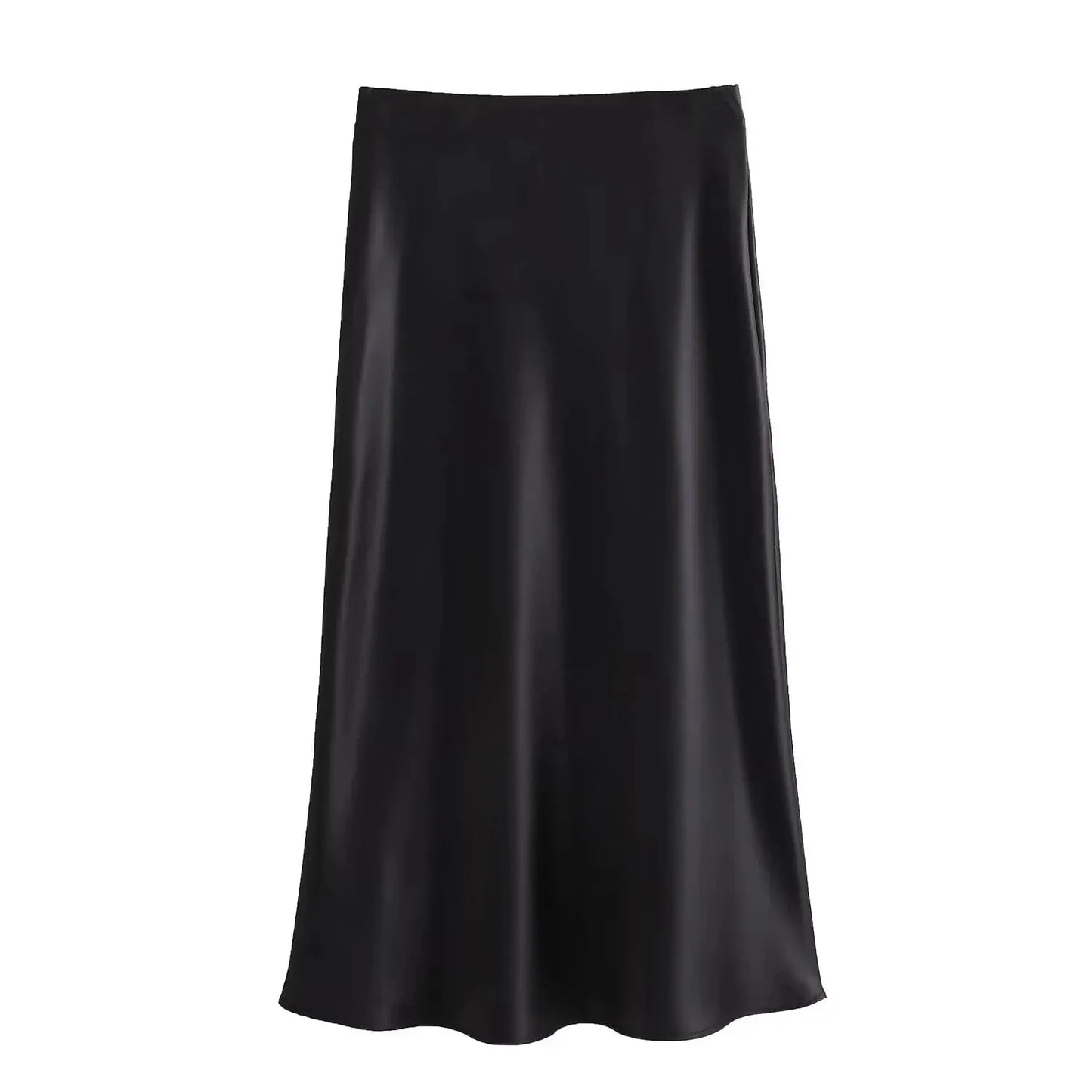 Long Elastic High Waisted A-Line Satin Skirts Little Addiction