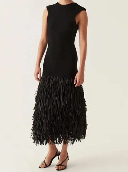 Knitted Tassels Hem  Maxi Dress Little Addiction