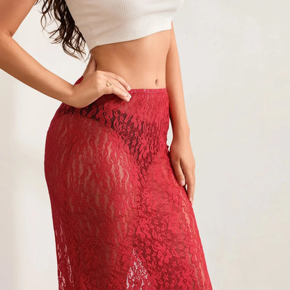 See-Through Lace Floral Sheer Wrap Skirts Little Addiction