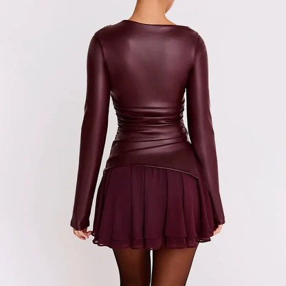 Ruched Faux Leather Long Sleeve Top Little Addiction