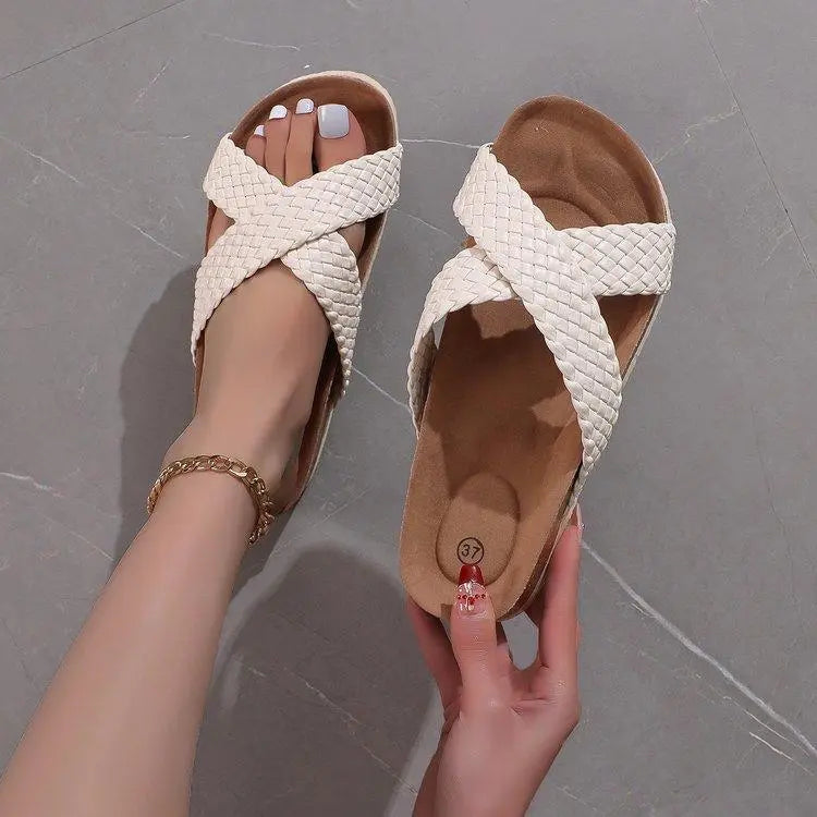 Cross Strap Platform Slippers - Little Addiction