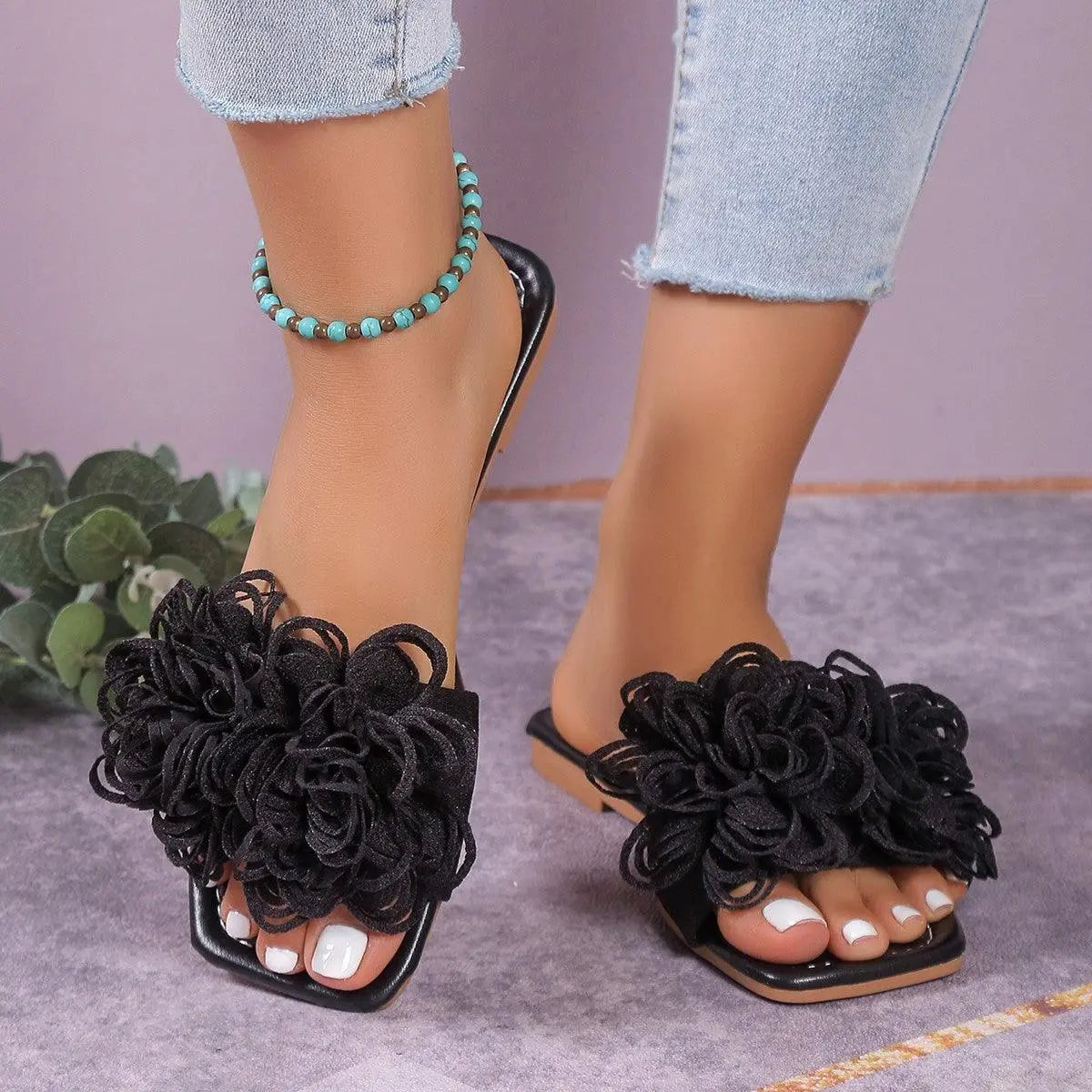 Fashion Flower Flat Slippers - Little Addiction