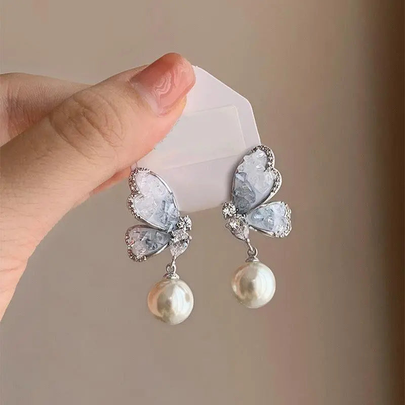 Gradient Butterfly Pearl Earrings With Rhinestones Luxury Personalized Earrings For Women Jewelry - Little Addiction