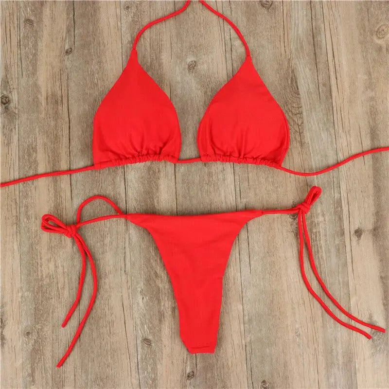 Halter Neck Tie Bikini Ladies Split Tie Swimsuit - Little Addiction