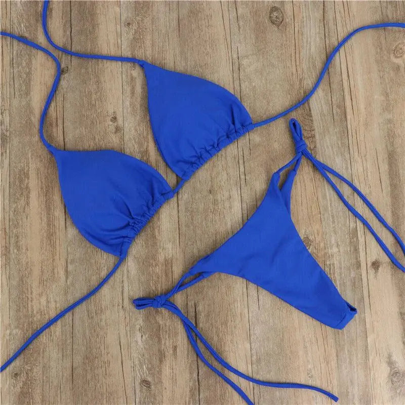 Halter Neck Tie Bikini Ladies Split Tie Swimsuit - Little Addiction