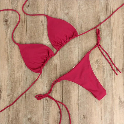 Halter Neck Tie Bikini Ladies Split Tie Swimsuit - Little Addiction