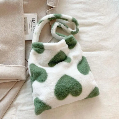 Love Heart Shoulder Bags Winter Plush Shopping Bags For Women - Little Addiction