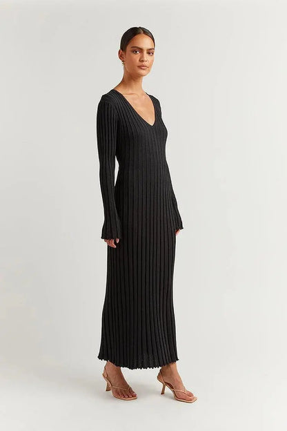 Modern Muse Knit V-Neck Dress - Little Addiction