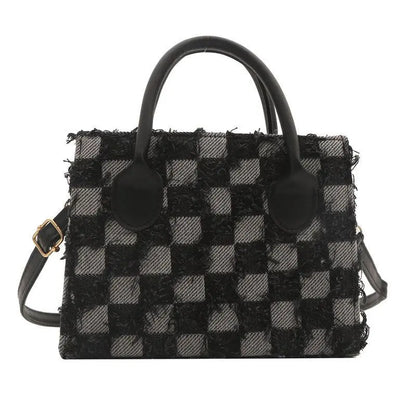 Plaid New Korean Style Fashionable Trendy One-shoulder Winter Textured Messenger Bag - Little Addiction