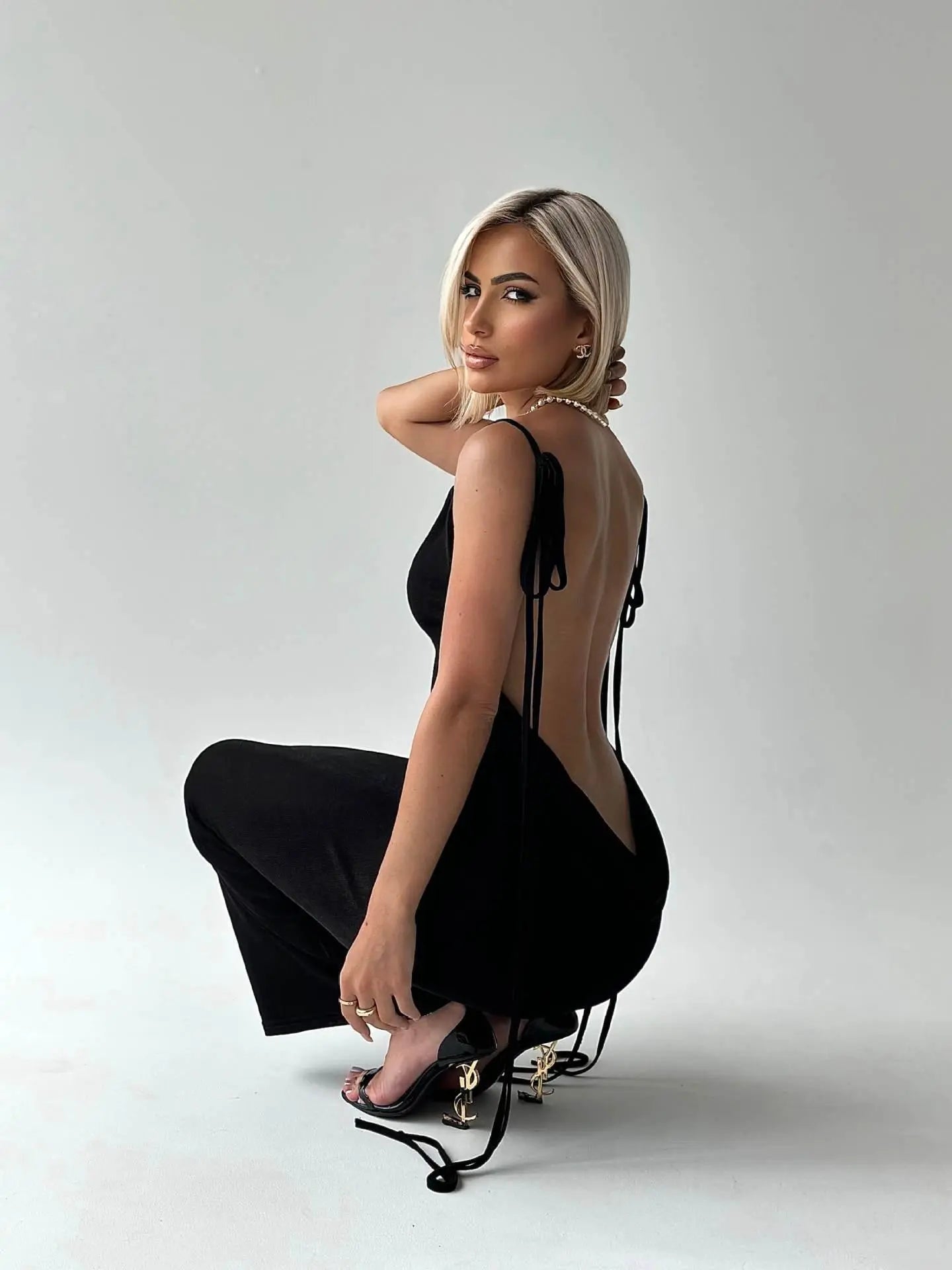 Sexy Slim Backless Dress Summer Camisole Gown Lace-up Long Dress - Little Addiction