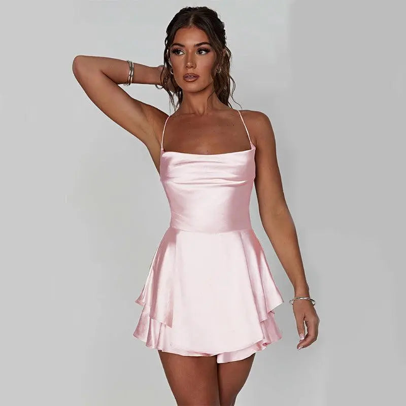 Elegant Backless Satin Mini Dress Little Addiction