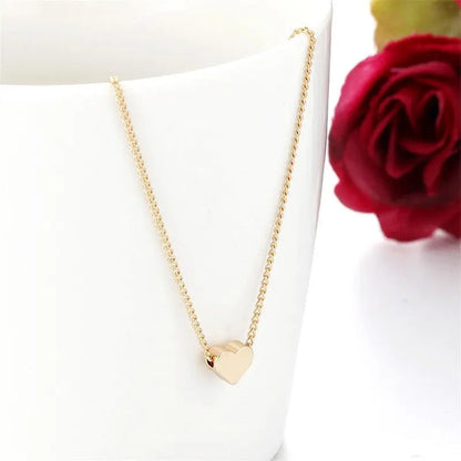 Simple Fashion Gold Color Double-sided Love Pendant Necklaces Clavicle Chains Necklace Women Jewelry Valentines Day Gift - Little Addiction