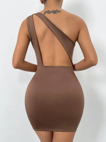 Slit Cutout Sleeveless Women's Backless Double One Shoulder Dress - Little Addiction