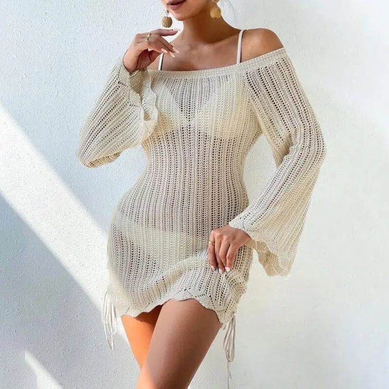 Solid Color Knitted Beach Bikini Swimsuit Blouse - Little Addiction