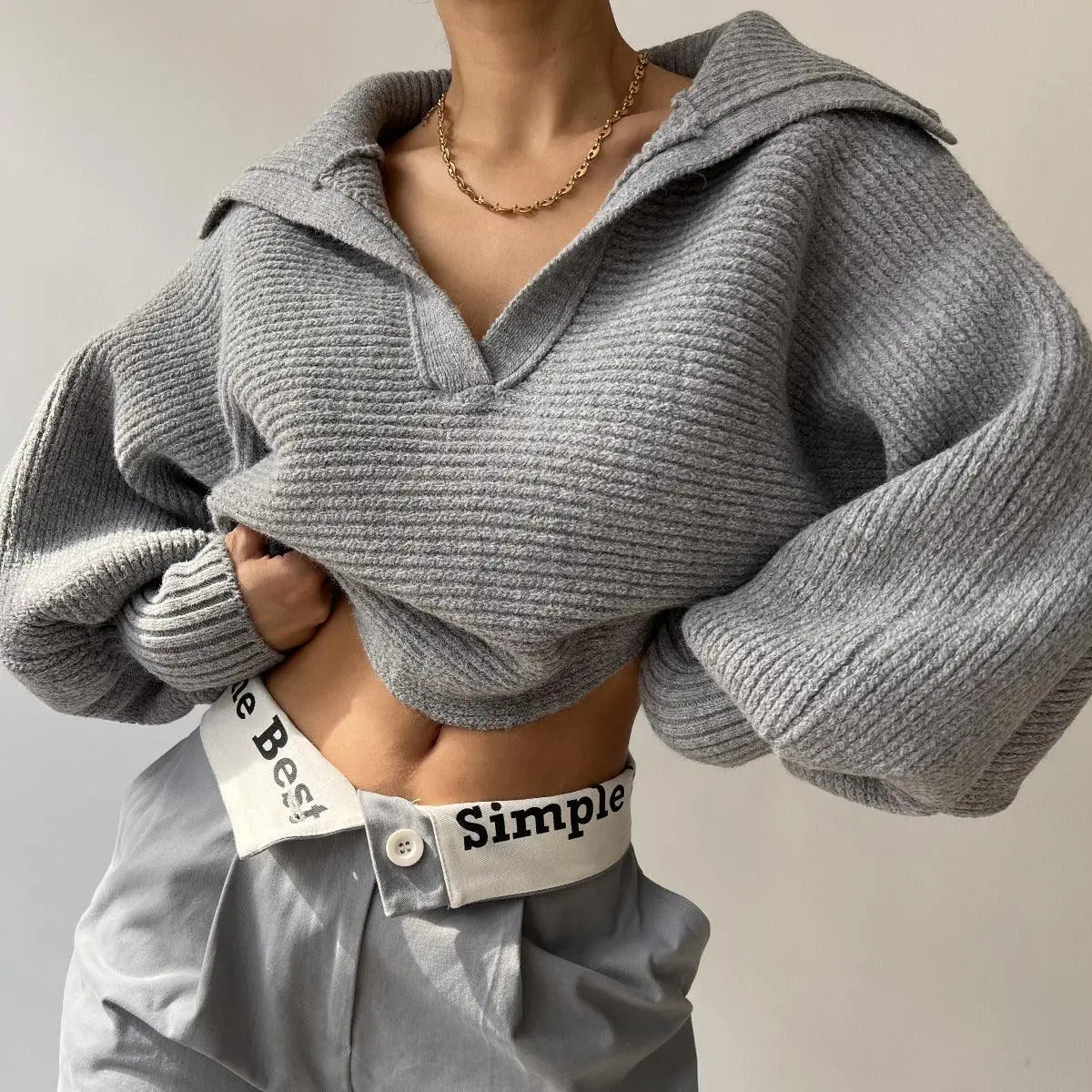 Spring And Autumn New Knitted Sweater Sweater Lapel Pullover Women's Top - Little Addiction