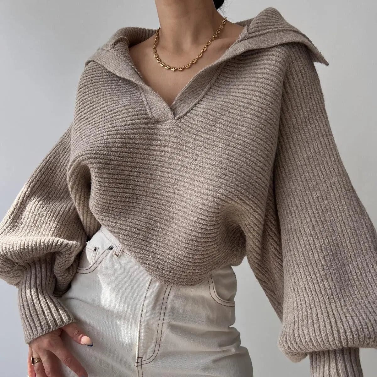 Spring And Autumn New Knitted Sweater Sweater Lapel Pullover Women's Top - Little Addiction