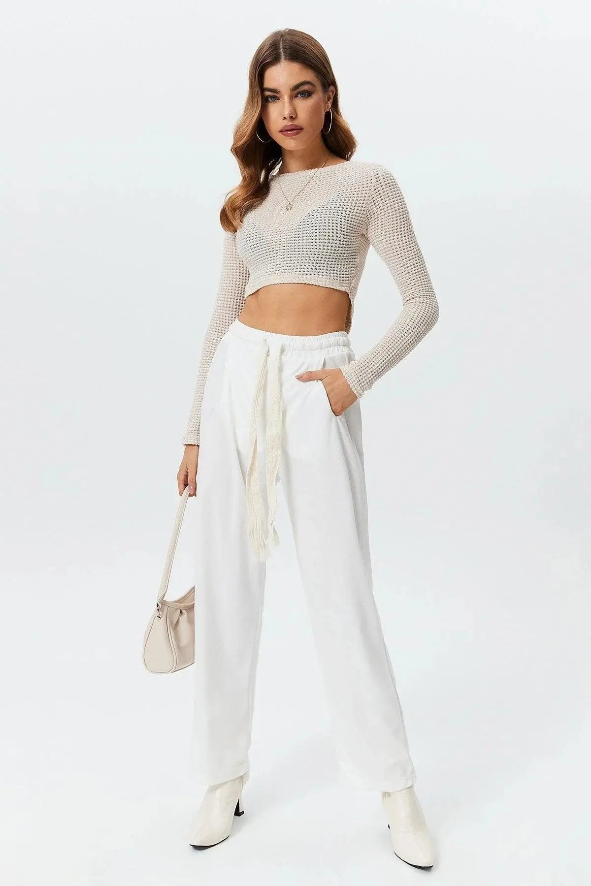 Square Neck Knit Cropped Long Sleeve Top - Little Addiction