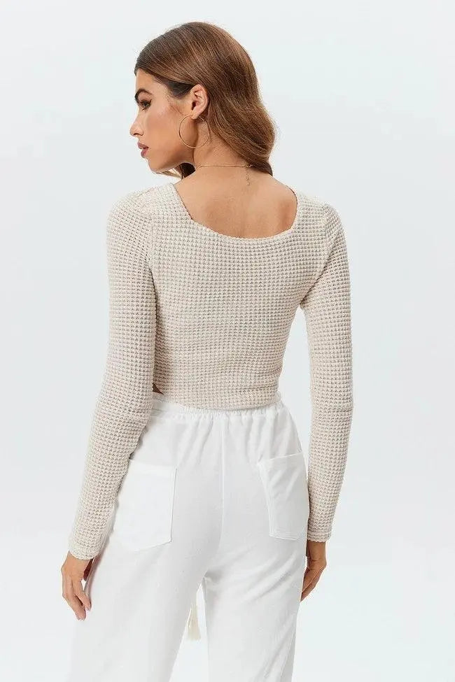 Square Neck Knit Cropped Long Sleeve Top - Little Addiction