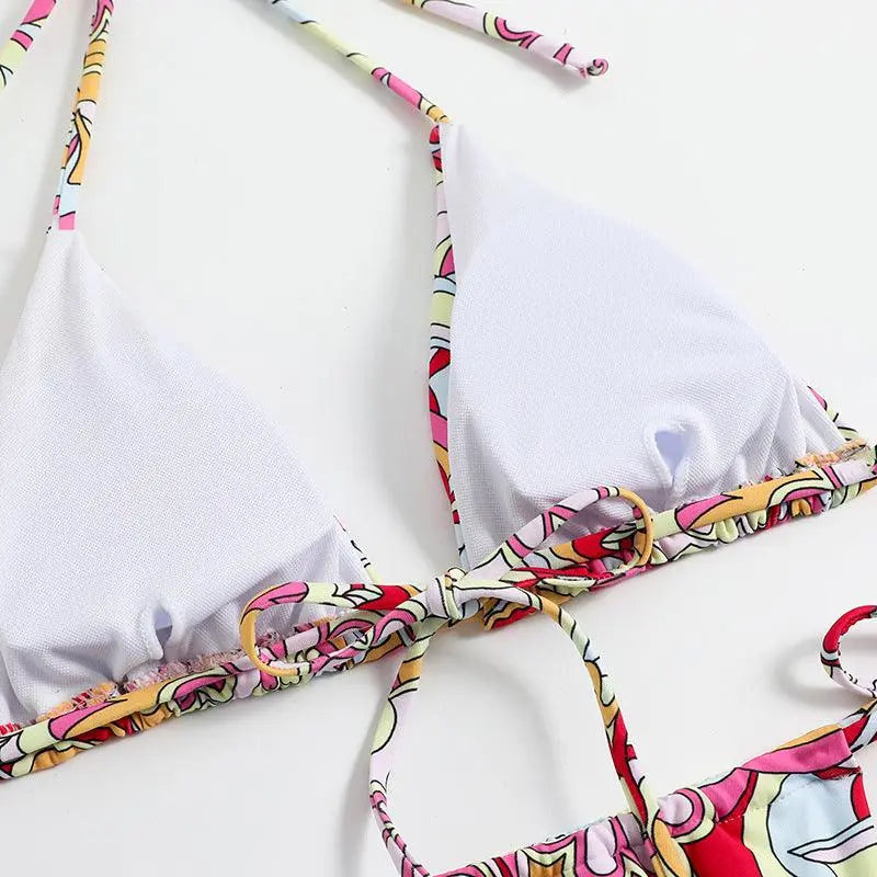 Triangle Printed Bikini For Women With Separate System And Hanging Neck Swimsuit - Little Addiction