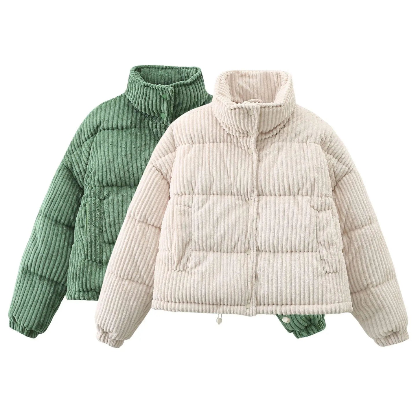 Warm Corduroy Puffer Jacket Coat Short Loose Cotton Coat - Little Addiction