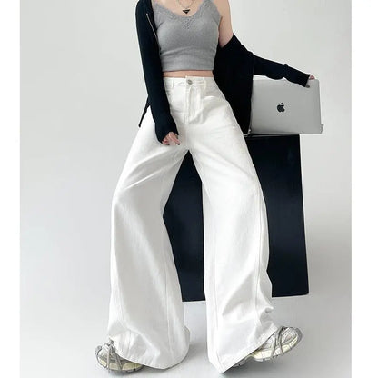 White Retro High Waist Wide Leg Jeans - Little Addiction