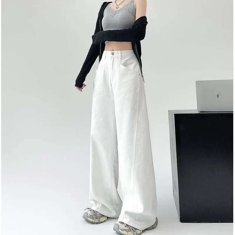 White Retro High Waist Wide Leg Jeans - Little Addiction