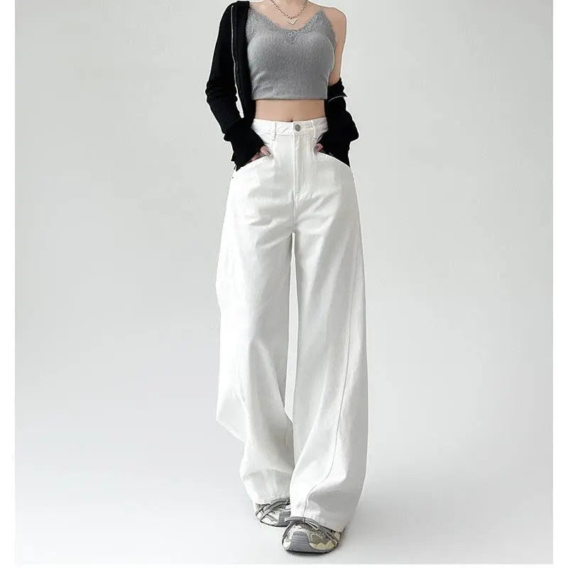 White Retro High Waist Wide Leg Jeans - Little Addiction